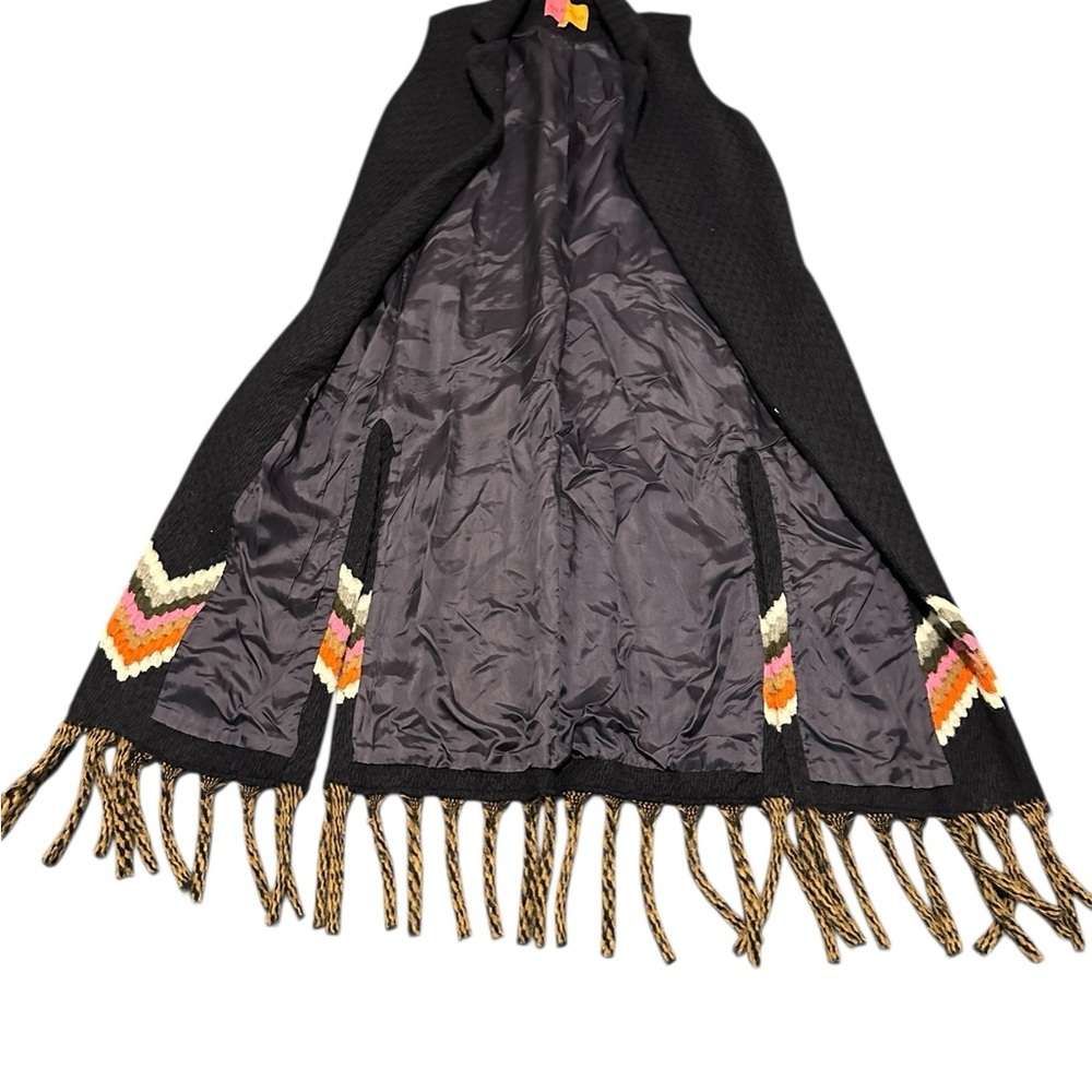 Vilagallo Black Wool Coat with Signature Red-Orange Label, - Picture 5 of 14